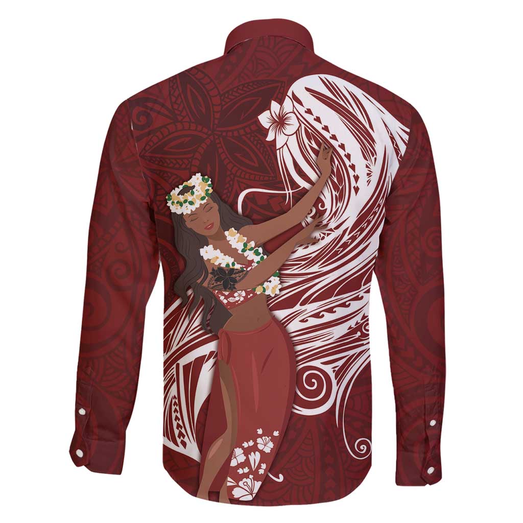 Tahiti Islands Polynesian Plumeria Family Matching Mermaid Dress and Hawaiian Shirt Tahitian Vahine 'Ote'a - Scarlet LT7 - Polynesian Pride