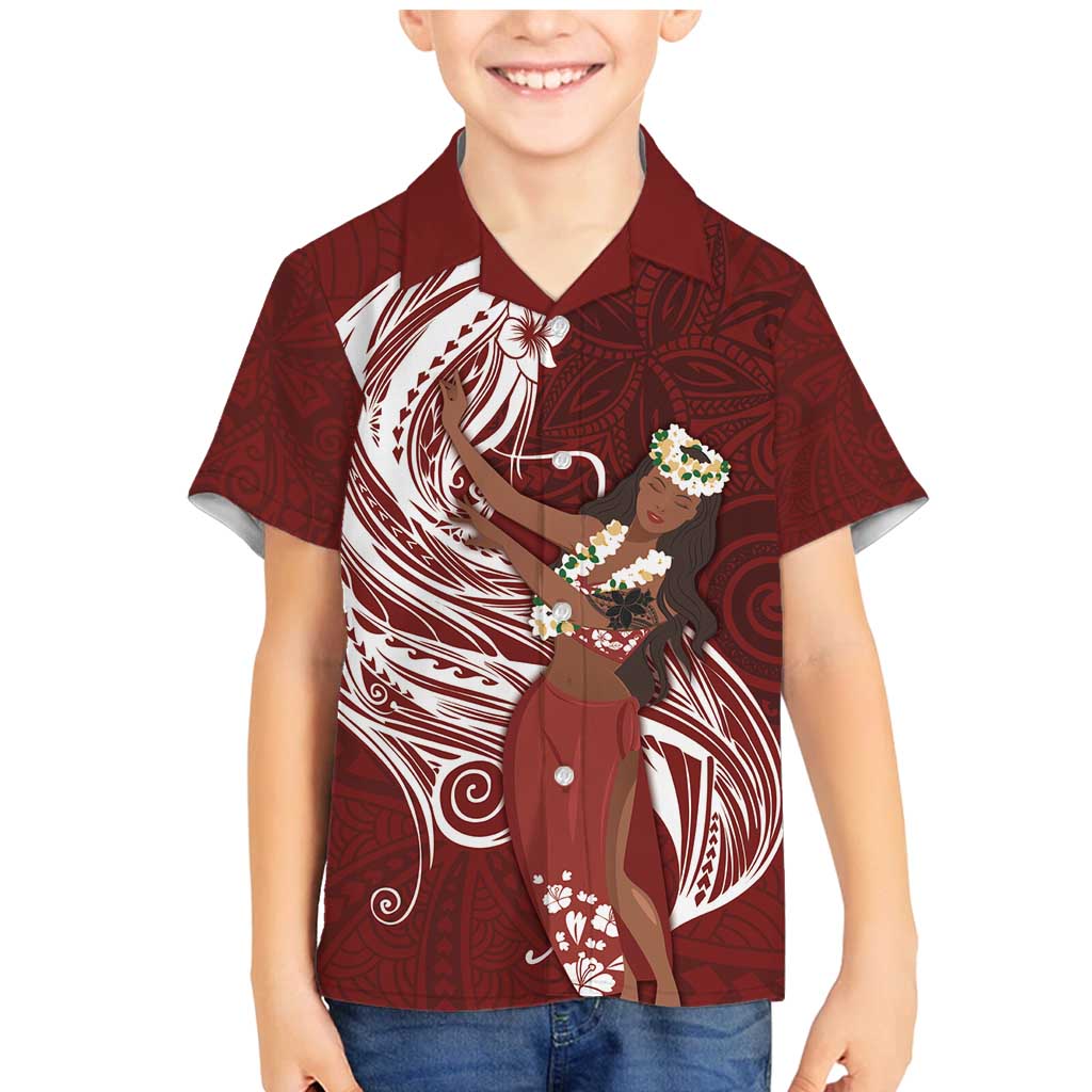 Tahiti Islands Polynesian Plumeria Family Matching Mermaid Dress and Hawaiian Shirt Tahitian Vahine 'Ote'a - Scarlet LT7 Son's Shirt Red - Polynesian Pride