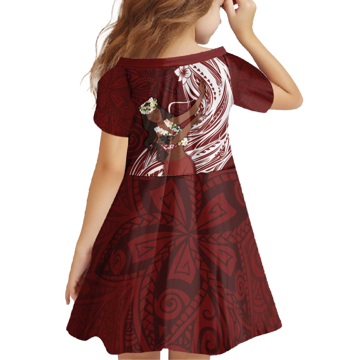 Tahiti Islands Polynesian Plumeria Family Matching Off The Shoulder Long Sleeve Dress and Hawaiian Shirt Tahitian Vahine 'Ote'a - Scarlet LT7 - Polynesian Pride