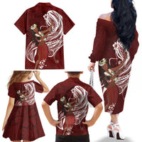 Tahiti Islands Polynesian Plumeria Family Matching Off The Shoulder Long Sleeve Dress and Hawaiian Shirt Tahitian Vahine 'Ote'a - Scarlet LT7 - Polynesian Pride