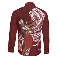 Tahiti Islands Polynesian Plumeria Family Matching Off The Shoulder Long Sleeve Dress and Hawaiian Shirt Tahitian Vahine 'Ote'a - Scarlet LT7 - Polynesian Pride