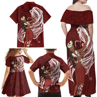 Tahiti Islands Polynesian Plumeria Family Matching Off Shoulder Maxi Dress and Hawaiian Shirt Tahitian Vahine 'Ote'a - Scarlet LT7 - Polynesian Pride