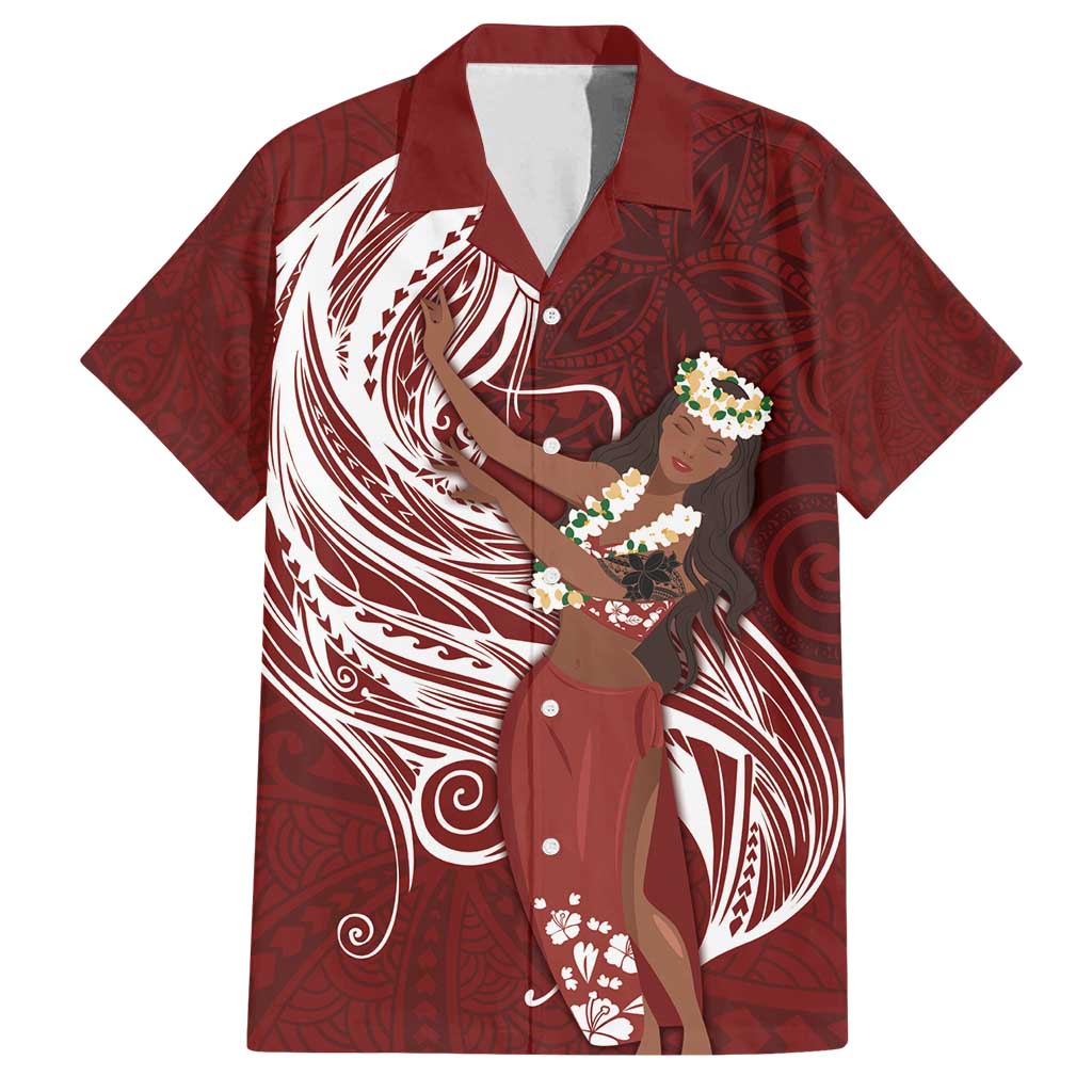 Tahiti Islands Polynesian Plumeria Family Matching Off Shoulder Maxi Dress and Hawaiian Shirt Tahitian Vahine 'Ote'a - Scarlet LT7 Dad's Shirt - Short Sleeve Red - Polynesian Pride