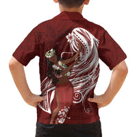 Tahiti Islands Polynesian Plumeria Family Matching Off Shoulder Short Dress and Hawaiian Shirt Tahitian Vahine 'Ote'a - Scarlet LT7 - Polynesian Pride