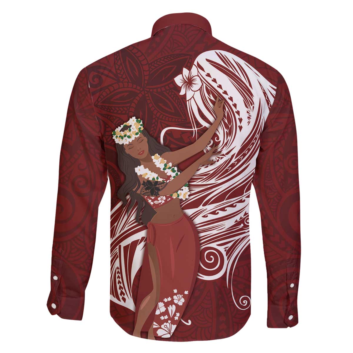 Tahiti Islands Polynesian Plumeria Family Matching Puletasi and Hawaiian Shirt Tahitian Vahine 'Ote'a - Scarlet LT7 - Polynesian Pride