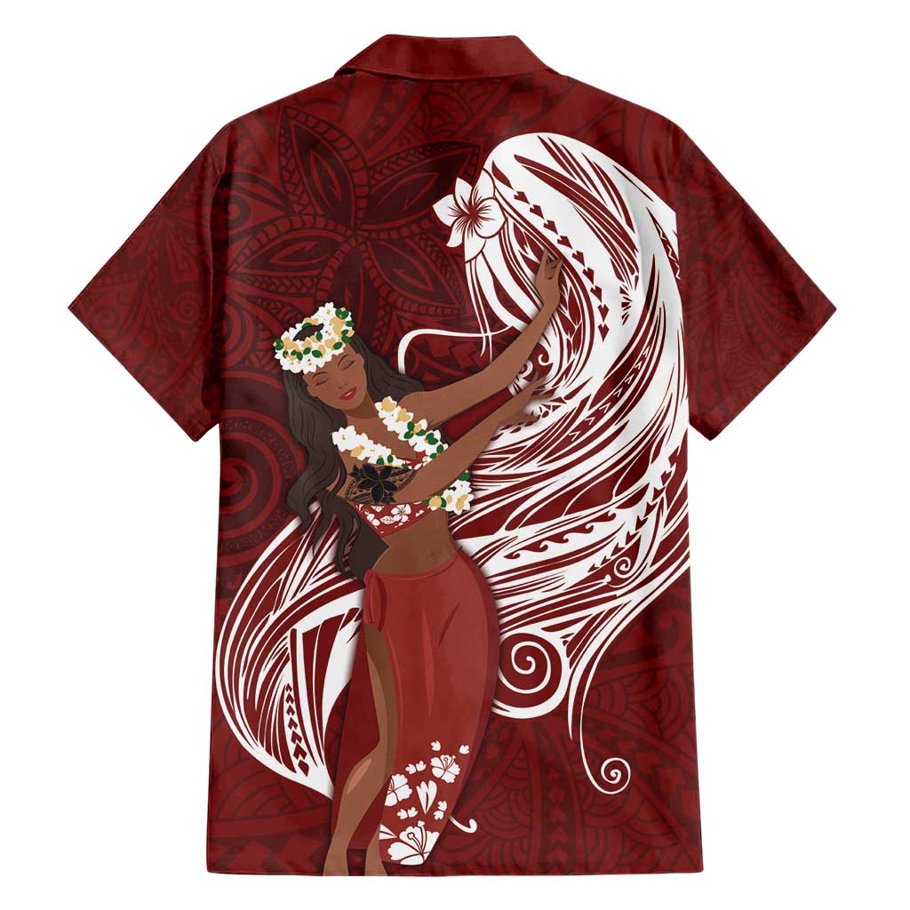 Tahiti Islands Polynesian Plumeria Family Matching Short Sleeve Bodycon Dress and Hawaiian Shirt Tahitian Vahine 'Ote'a - Scarlet LT7 - Polynesian Pride