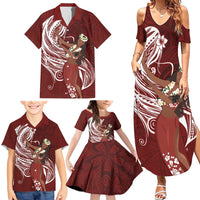 Tahiti Islands Polynesian Plumeria Family Matching Summer Maxi Dress and Hawaiian Shirt Tahitian Vahine 'Ote'a - Scarlet LT7 - Polynesian Pride