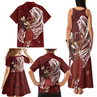 Tahiti Islands Polynesian Plumeria Family Matching Tank Maxi Dress and Hawaiian Shirt Tahitian Vahine 'Ote'a - Scarlet LT7 - Polynesian Pride