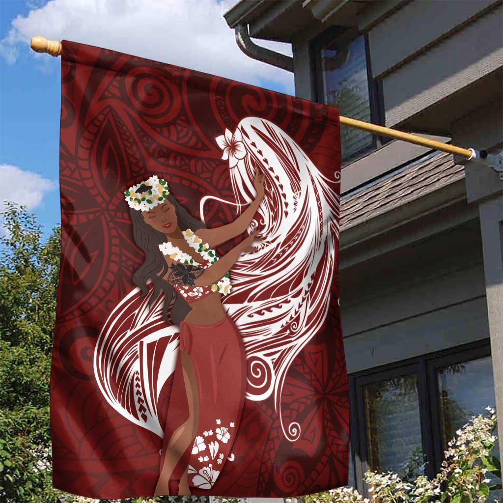 Tahiti Islands Polynesian Plumeria Garden Flag Tahitian Vahine 'Ote'a - Scarlet LT7 - Polynesian Pride