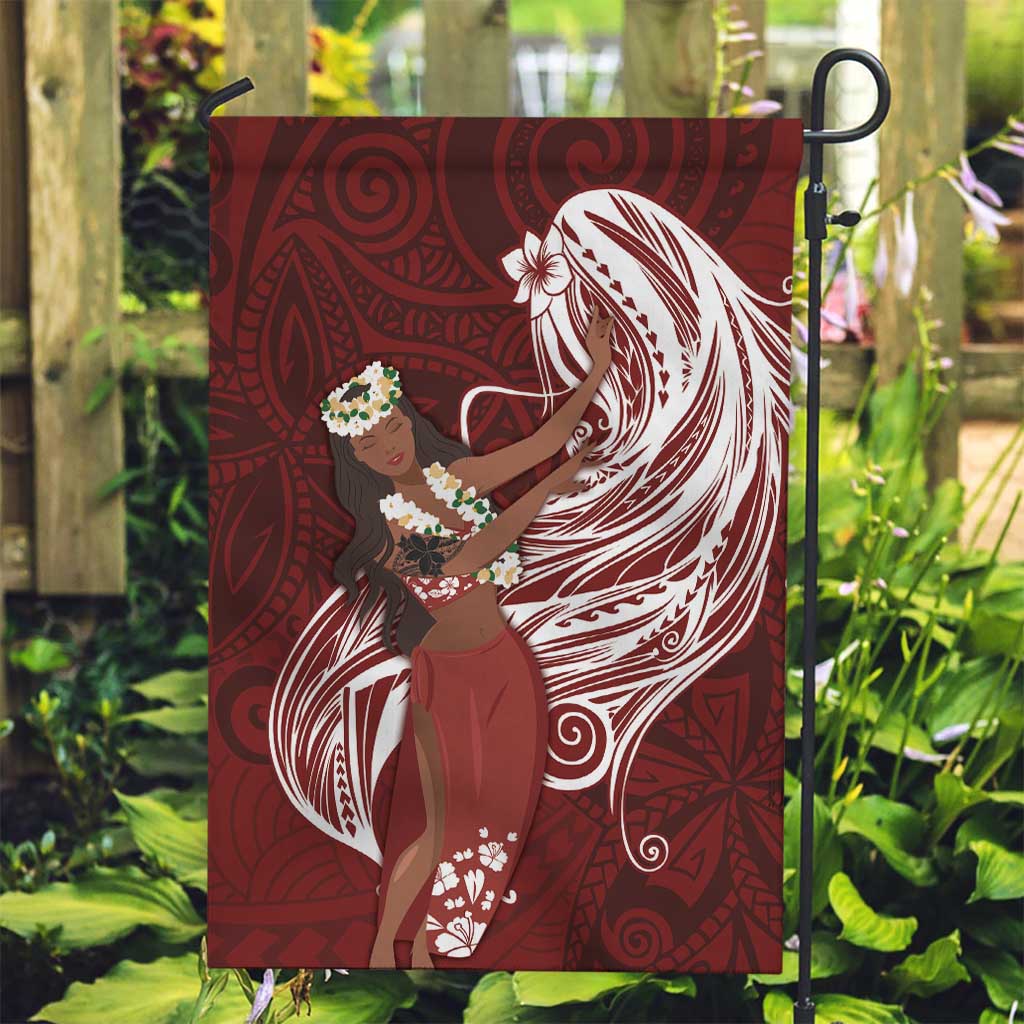 Tahiti Islands Polynesian Plumeria Garden Flag Tahitian Vahine 'Ote'a - Scarlet LT7 Garden Flag Red - Polynesian Pride