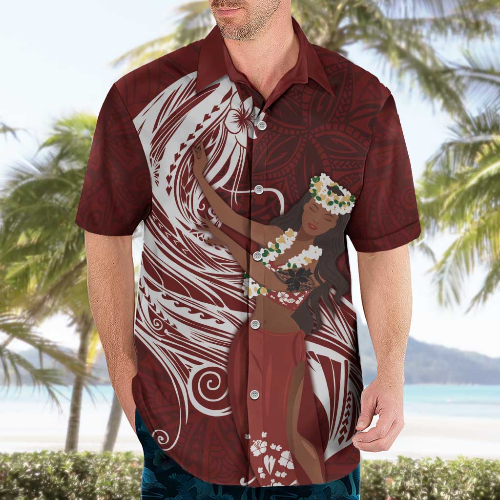 Tahiti Islands Polynesian Plumeria Hawaiian Shirt Tahitian Vahine 'Ote'a - Scarlet LT7 - Polynesian Pride