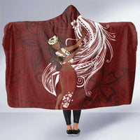 Tahiti Islands Polynesian Plumeria Hooded Blanket Tahitian Vahine 'Ote'a - Scarlet LT7 One Size Red - Polynesian Pride