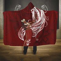 Tahiti Islands Polynesian Plumeria Hooded Blanket Tahitian Vahine 'Ote'a - Scarlet LT7 - Polynesian Pride
