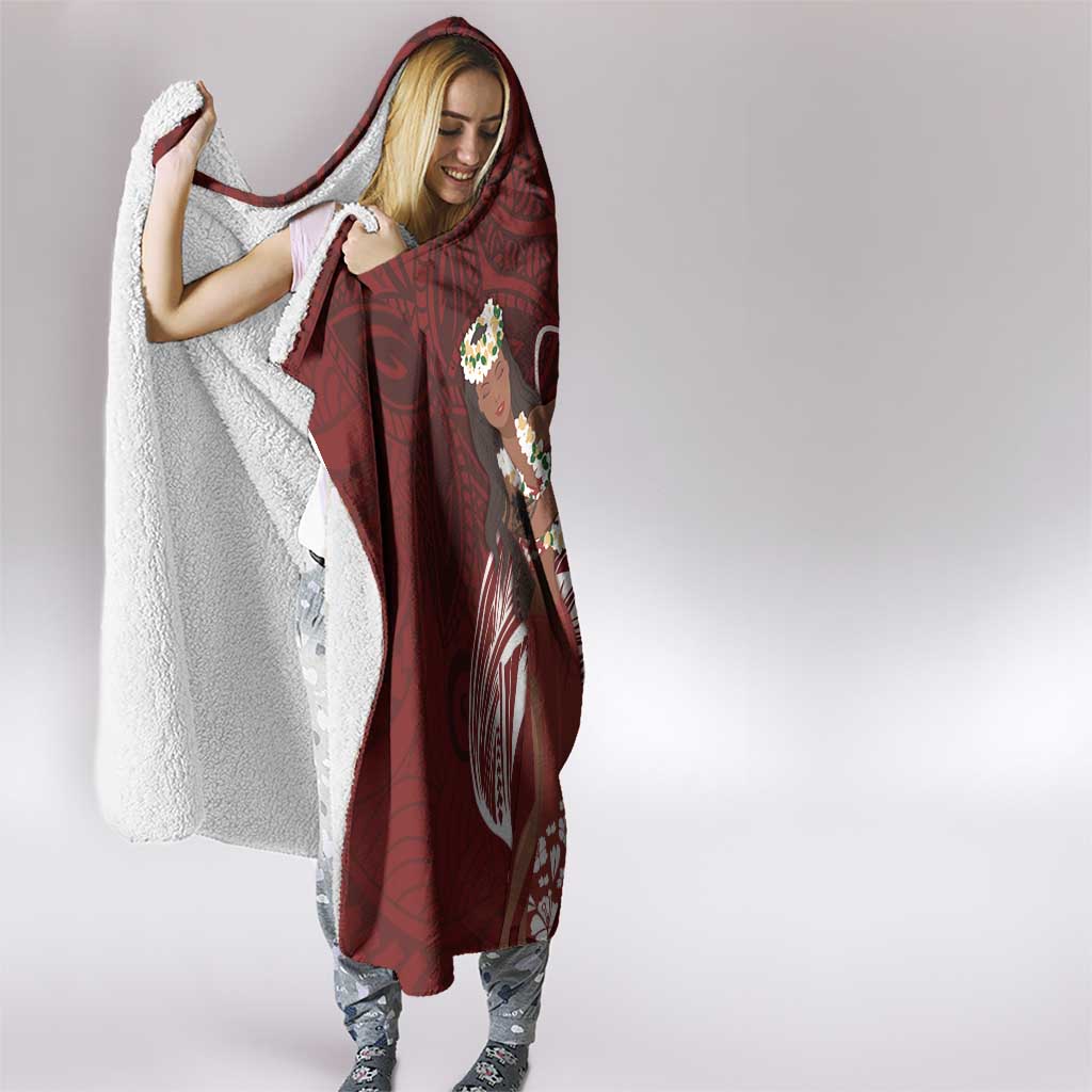 Tahiti Islands Polynesian Plumeria Hooded Blanket Tahitian Vahine 'Ote'a - Scarlet LT7 - Polynesian Pride