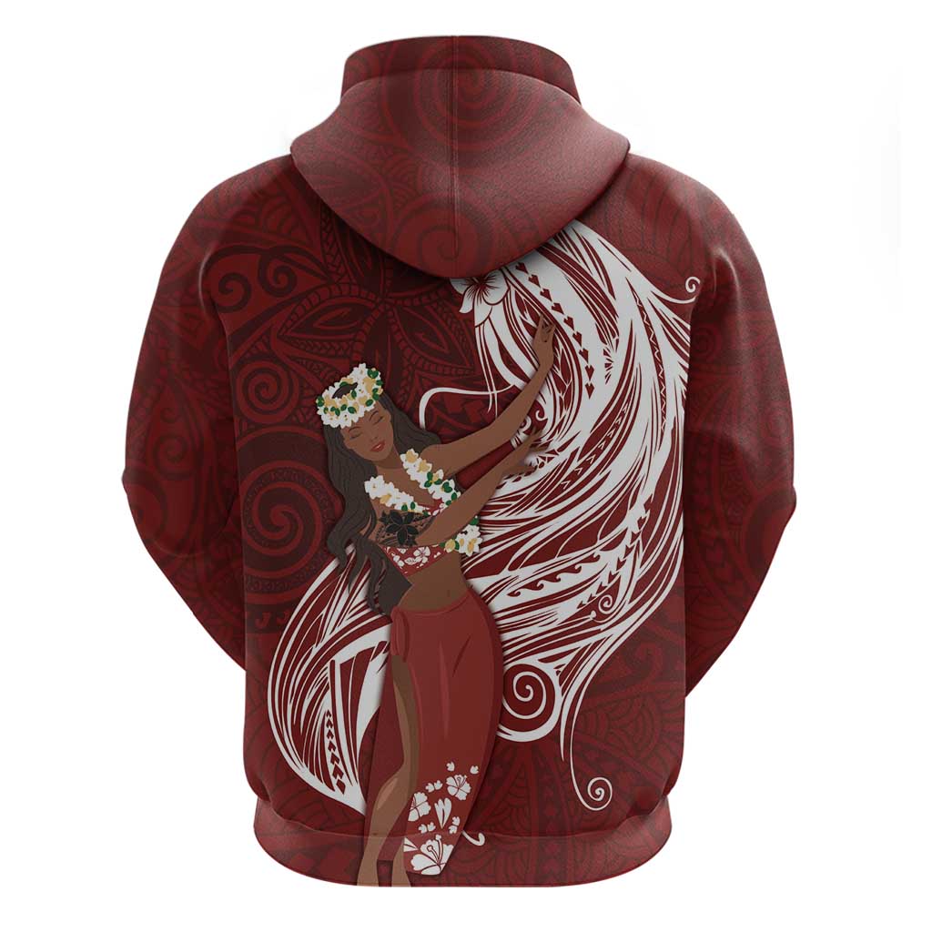 Tahiti Islands Polynesian Plumeria Hoodie Tahitian Vahine 'Ote'a - Scarlet LT7 - Polynesian Pride
