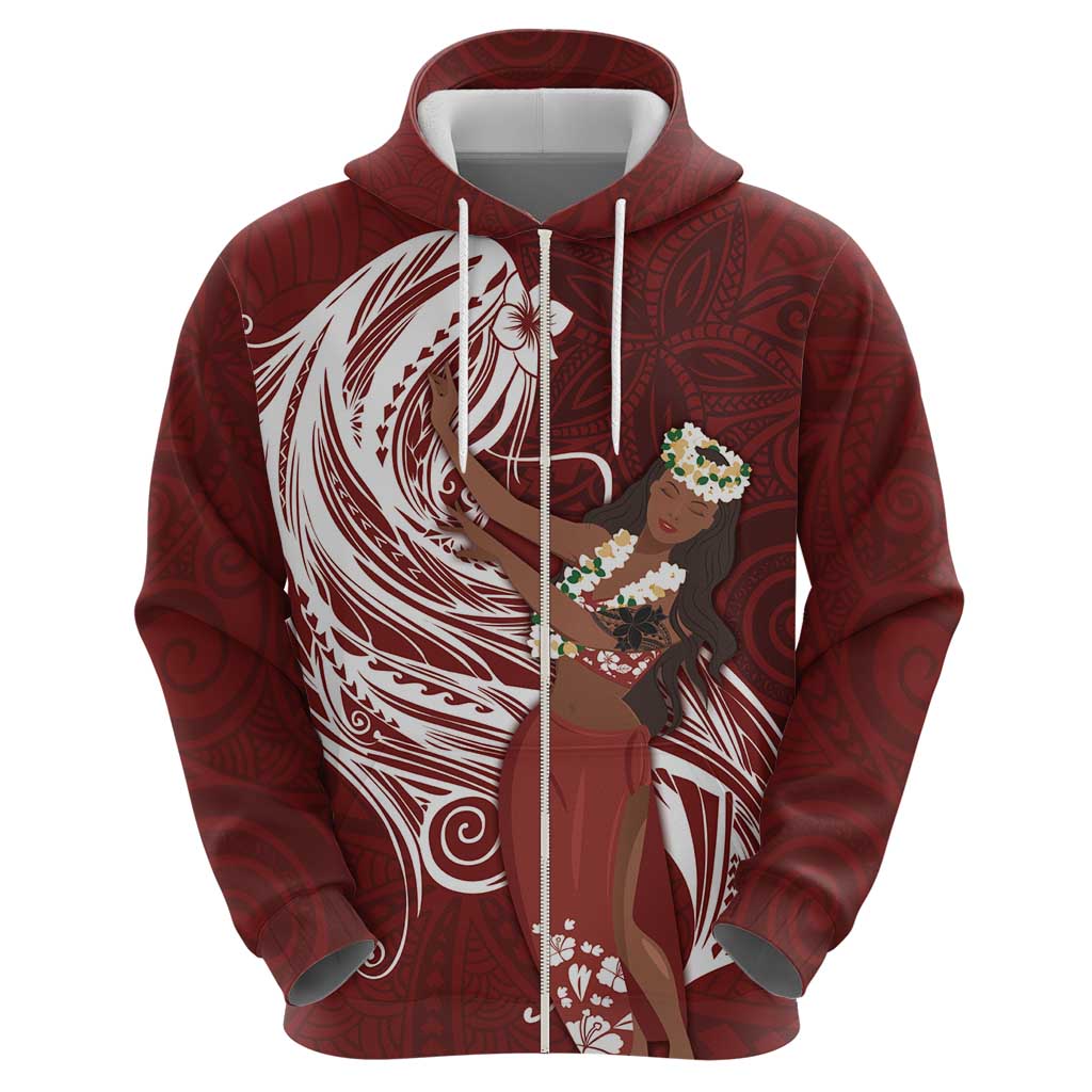 Tahiti Islands Polynesian Plumeria Hoodie Tahitian Vahine 'Ote'a - Scarlet LT7 - Polynesian Pride
