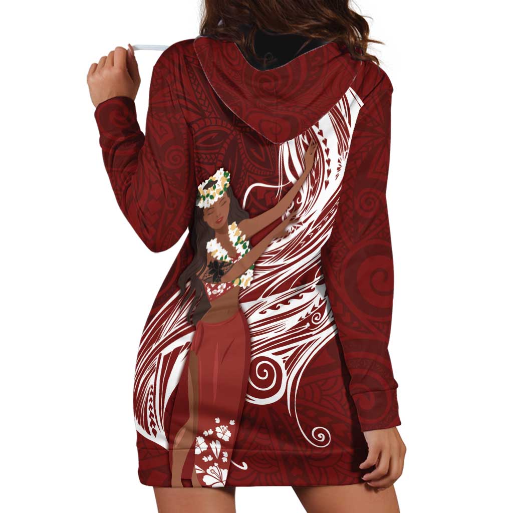 Tahiti Islands Polynesian Plumeria Hoodie Dress Tahitian Vahine 'Ote'a - Scarlet LT7 - Polynesian Pride