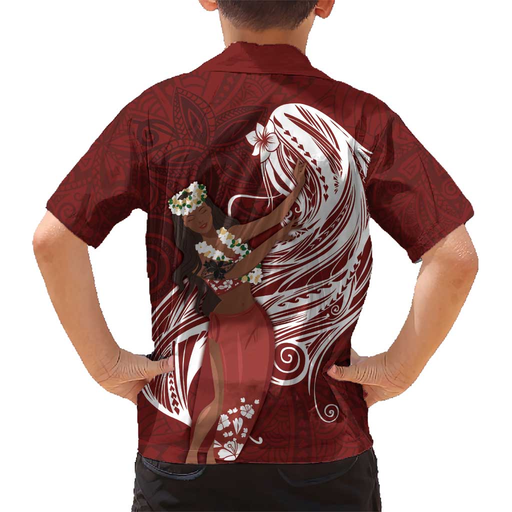 Tahiti Islands Polynesian Plumeria Kid Hawaiian Shirt Tahitian Vahine 'Ote'a - Scarlet LT7 - Polynesian Pride