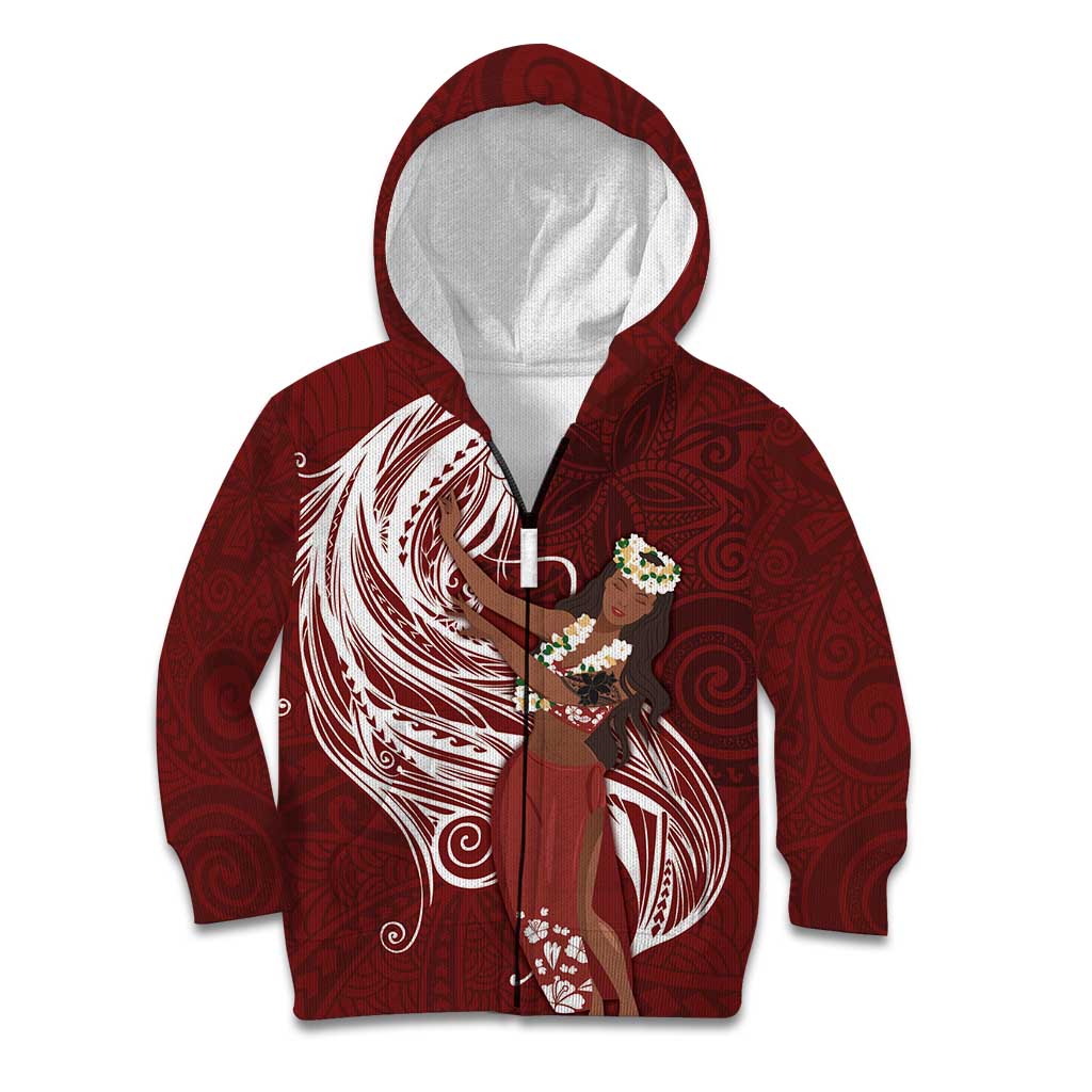 Tahiti Islands Polynesian Plumeria Kid Hoodie Tahitian Vahine 'Ote'a - Scarlet LT7 Zip Hoodie Red - Polynesian Pride