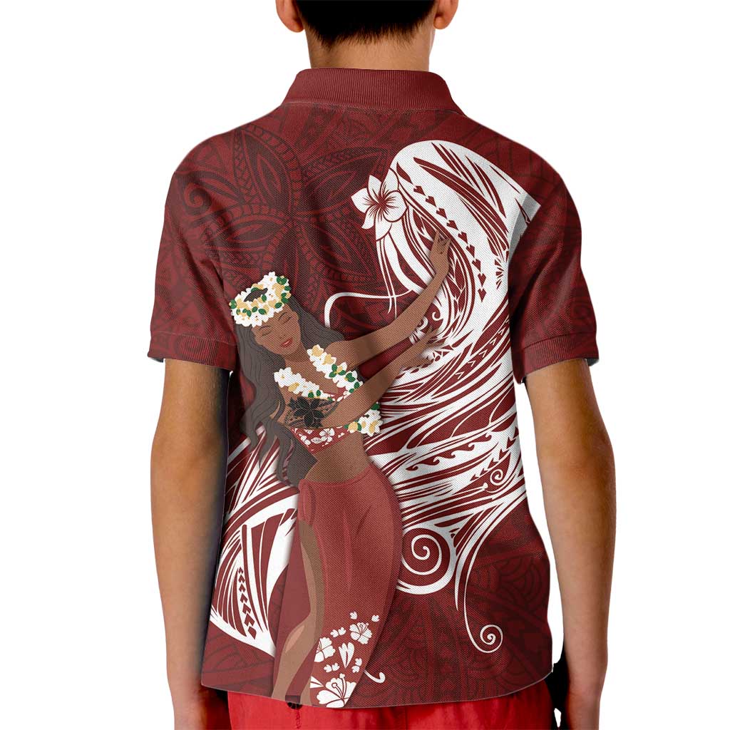 Tahiti Islands Polynesian Plumeria Kid Polo Shirt Tahitian Vahine 'Ote'a - Scarlet LT7 - Polynesian Pride