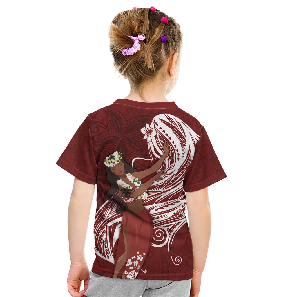 Tahiti Islands Polynesian Plumeria Kid T Shirt Tahitian Vahine 'Ote'a - Scarlet LT7 - Polynesian Pride