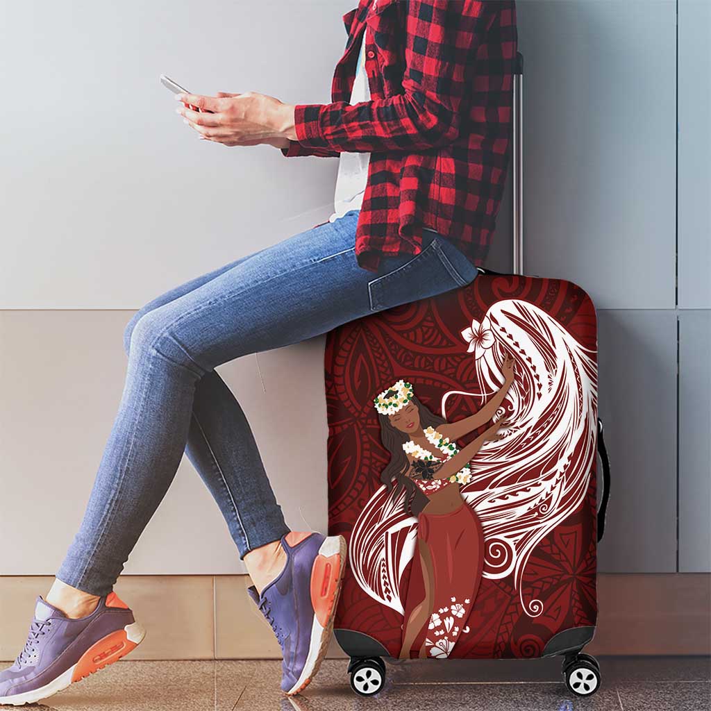 Tahiti Islands Polynesian Plumeria Luggage Cover Tahitian Vahine 'Ote'a - Scarlet LT7 - Polynesian Pride
