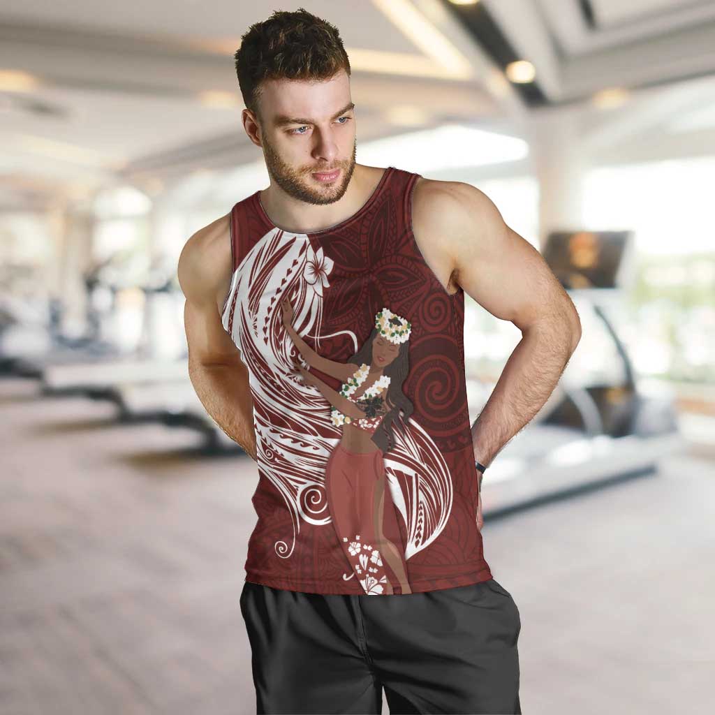 Tahiti Islands Polynesian Plumeria Men Tank Top Tahitian Vahine 'Ote'a - Scarlet LT7 Red - Polynesian Pride