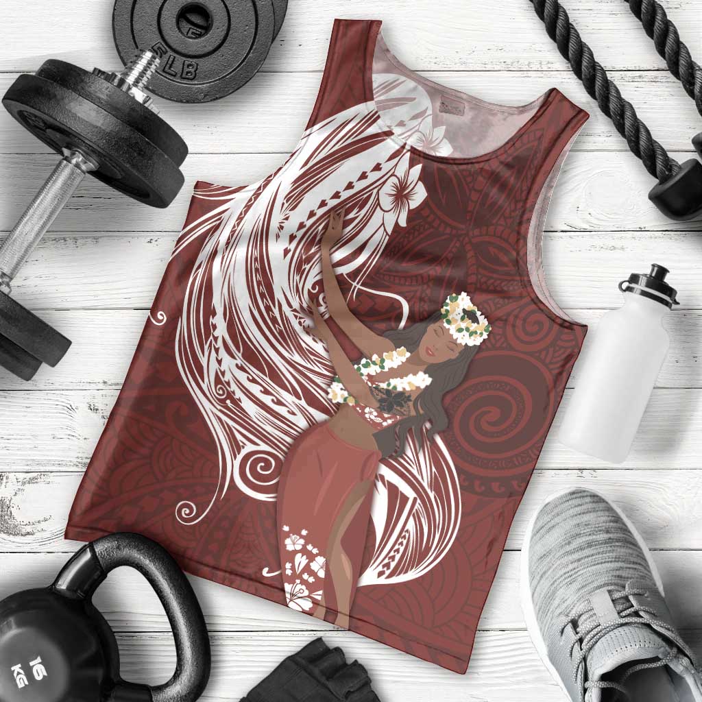 Tahiti Islands Polynesian Plumeria Men Tank Top Tahitian Vahine 'Ote'a - Scarlet LT7 - Polynesian Pride