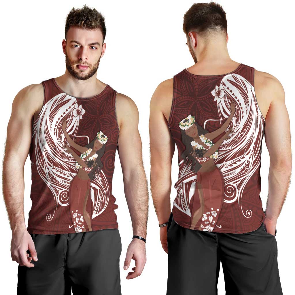 Tahiti Islands Polynesian Plumeria Men Tank Top Tahitian Vahine 'Ote'a - Scarlet LT7 - Polynesian Pride