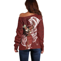 Tahiti Islands Polynesian Plumeria Off Shoulder Sweater Tahitian Vahine 'Ote'a - Scarlet LT7 - Polynesian Pride