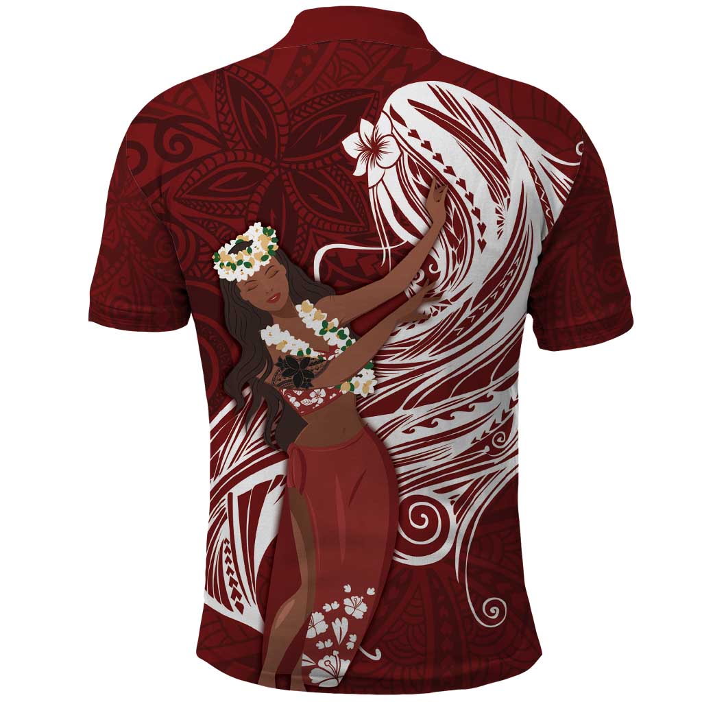 Tahiti Islands Polynesian Plumeria Polo Shirt Tahitian Vahine 'Ote'a - Scarlet LT7 - Polynesian Pride