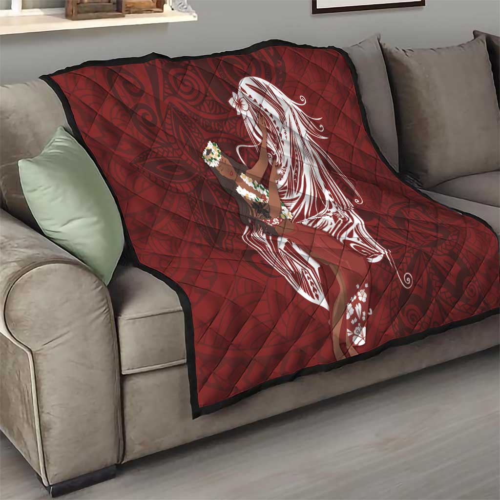 Tahiti Islands Polynesian Plumeria Quilt Tahitian Vahine 'Ote'a - Scarlet LT7 - Polynesian Pride