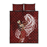 Tahiti Islands Polynesian Plumeria Quilt Bed Set Tahitian Vahine 'Ote'a - Scarlet LT7 - Polynesian Pride