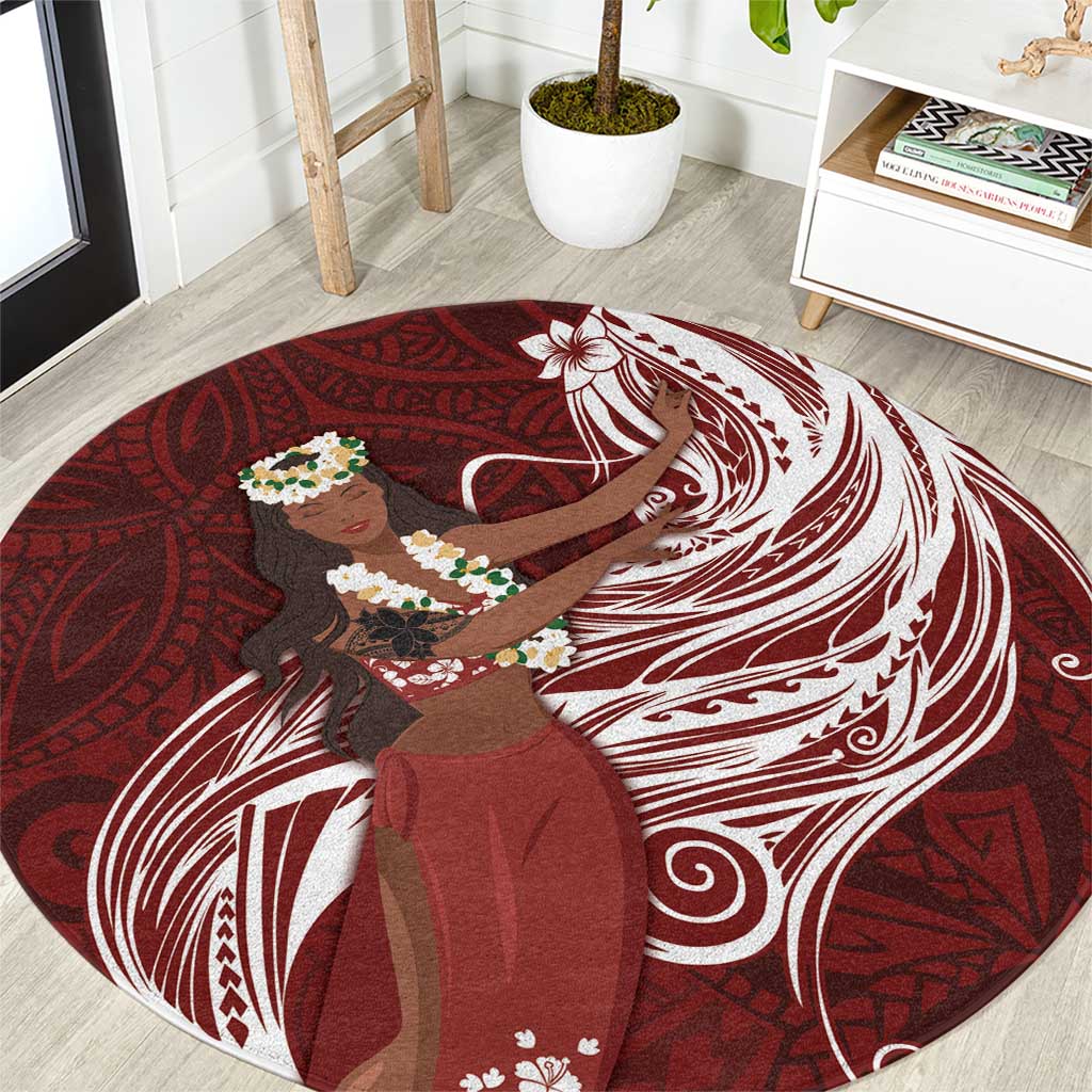 Tahiti Islands Polynesian Plumeria Round Carpet Tahitian Vahine 'Ote'a - Scarlet LT7 Red - Polynesian Pride