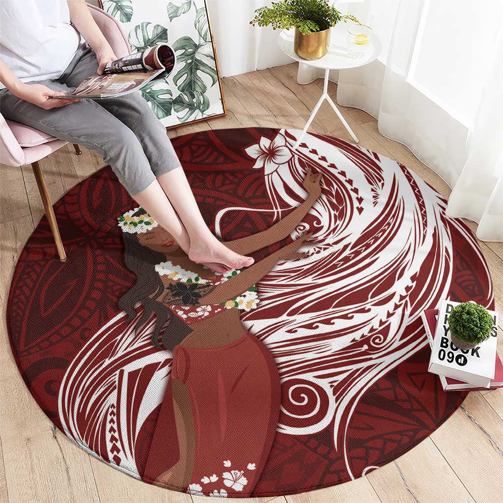 Tahiti Islands Polynesian Plumeria Round Carpet Tahitian Vahine 'Ote'a - Scarlet LT7 - Polynesian Pride