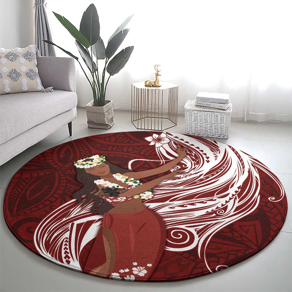 Tahiti Islands Polynesian Plumeria Round Carpet Tahitian Vahine 'Ote'a - Scarlet LT7 - Polynesian Pride