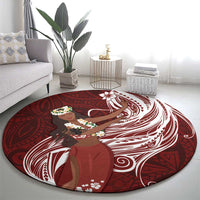 Tahiti Islands Polynesian Plumeria Round Carpet Tahitian Vahine 'Ote'a - Scarlet LT7 - Polynesian Pride