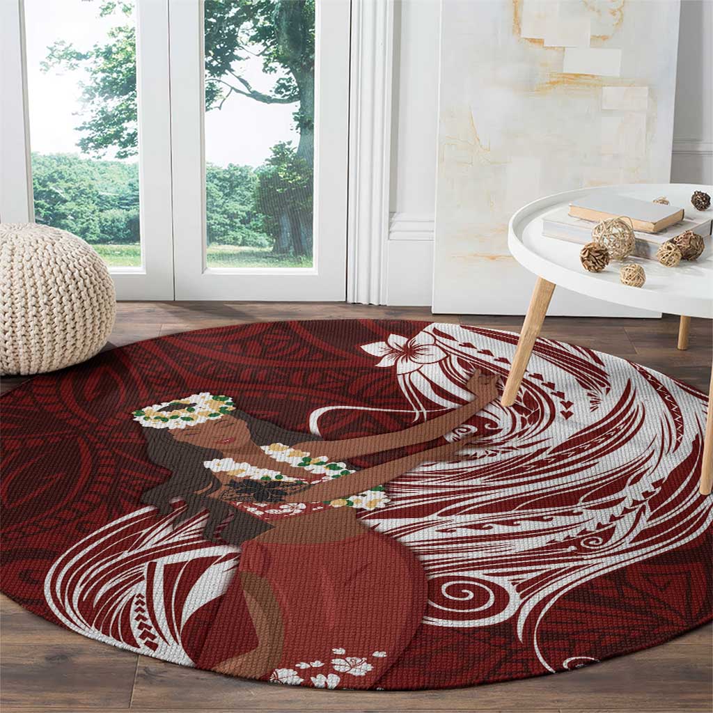 Tahiti Islands Polynesian Plumeria Round Carpet Tahitian Vahine 'Ote'a - Scarlet LT7 - Polynesian Pride