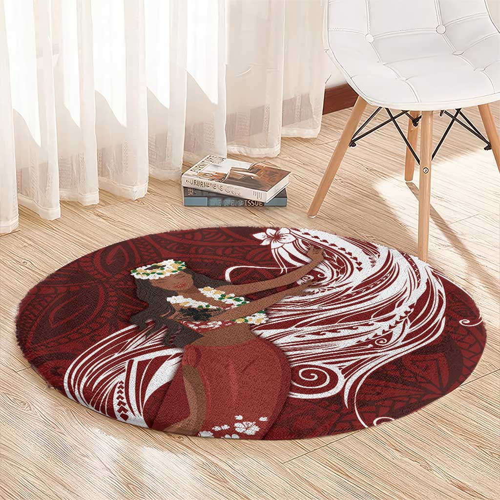 Tahiti Islands Polynesian Plumeria Round Carpet Tahitian Vahine 'Ote'a - Scarlet LT7 - Polynesian Pride