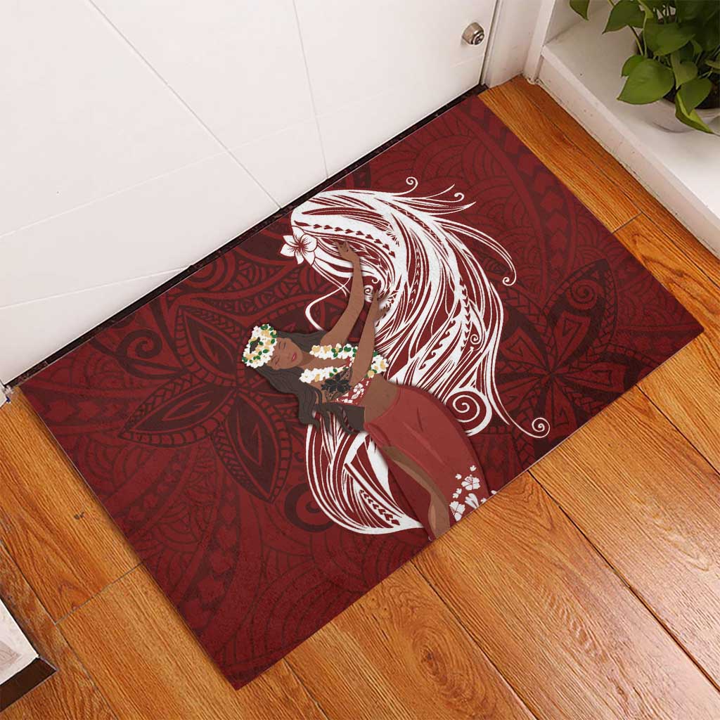 Tahiti Islands Polynesian Plumeria Rubber Doormat Tahitian Vahine 'Ote'a - Scarlet LT7 - Polynesian Pride