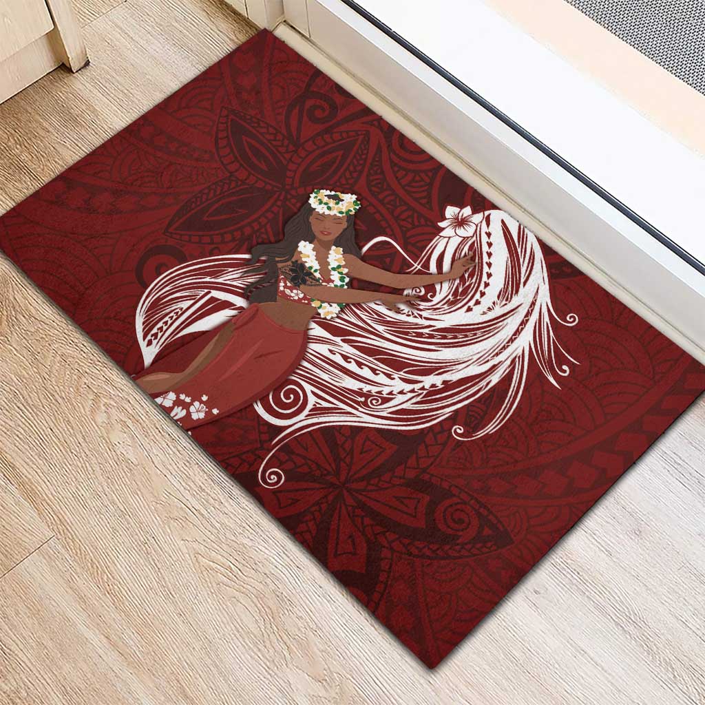 Tahiti Islands Polynesian Plumeria Rubber Doormat Tahitian Vahine 'Ote'a - Scarlet LT7 - Polynesian Pride