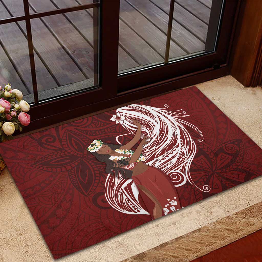 Tahiti Islands Polynesian Plumeria Rubber Doormat Tahitian Vahine 'Ote'a - Scarlet LT7 - Polynesian Pride