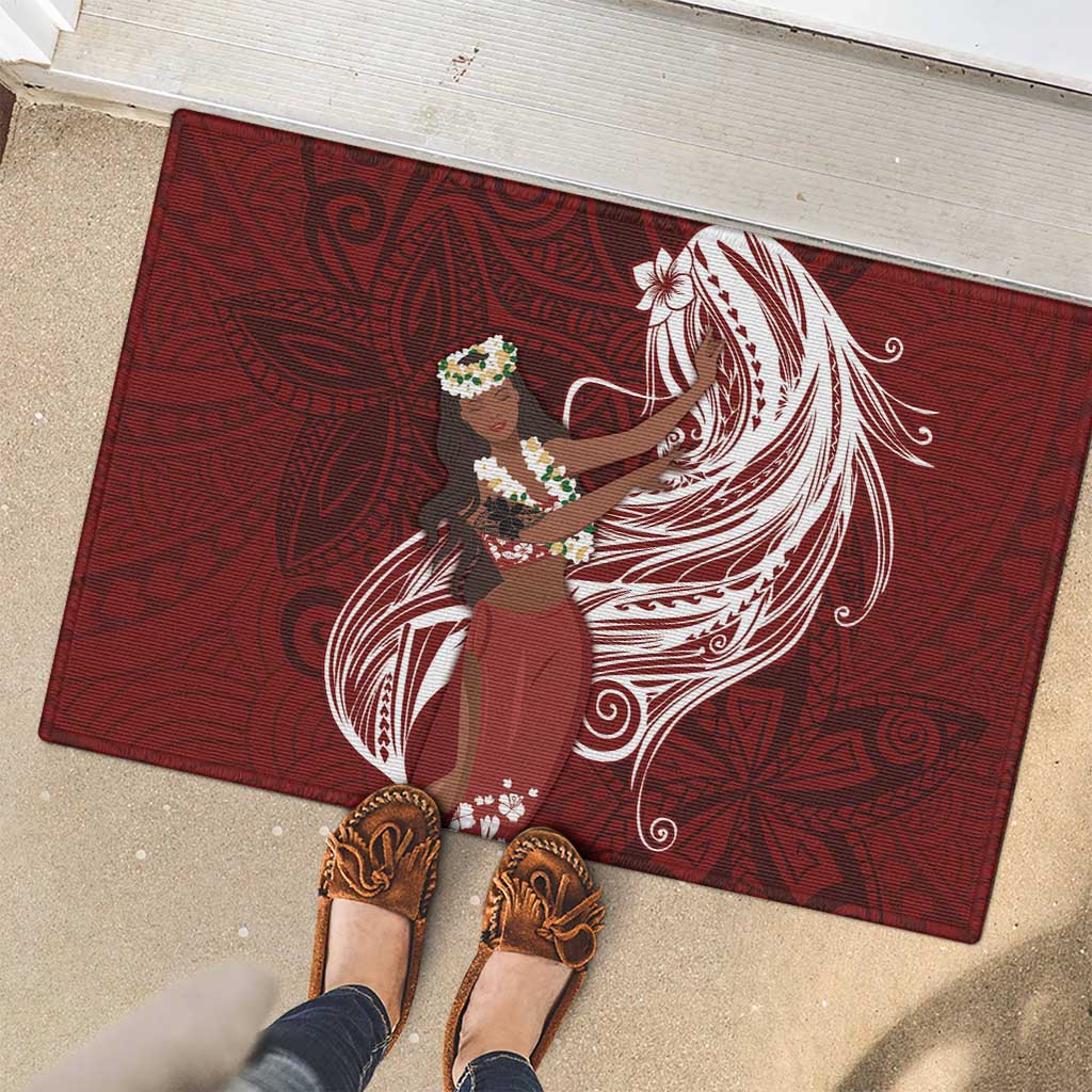 Tahiti Islands Polynesian Plumeria Rubber Doormat Tahitian Vahine 'Ote'a - Scarlet LT7 - Polynesian Pride