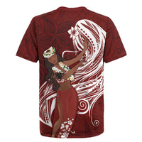 Tahiti Islands Polynesian Plumeria Rugby Jersey Tahitian Vahine 'Ote'a - Scarlet LT7 - Polynesian Pride