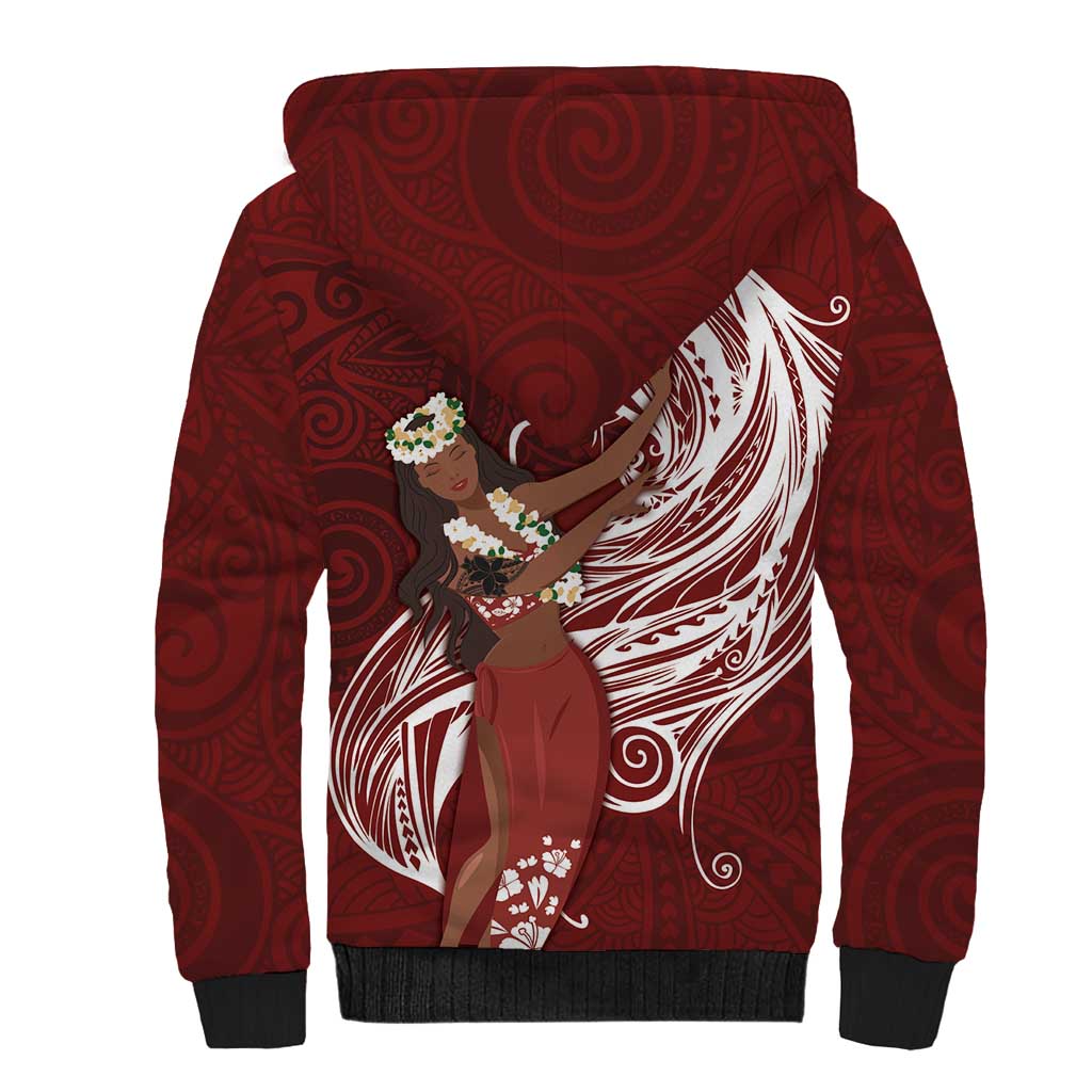 Tahiti Islands Polynesian Plumeria Sherpa Hoodie Tahitian Vahine 'Ote'a - Scarlet LT7 - Polynesian Pride