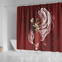 Tahiti Islands Polynesian Plumeria Shower Curtain Tahitian Vahine 'Ote'a - Scarlet LT7 - Polynesian Pride