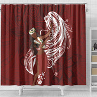 Tahiti Islands Polynesian Plumeria Shower Curtain Tahitian Vahine 'Ote'a - Scarlet LT7 - Polynesian Pride