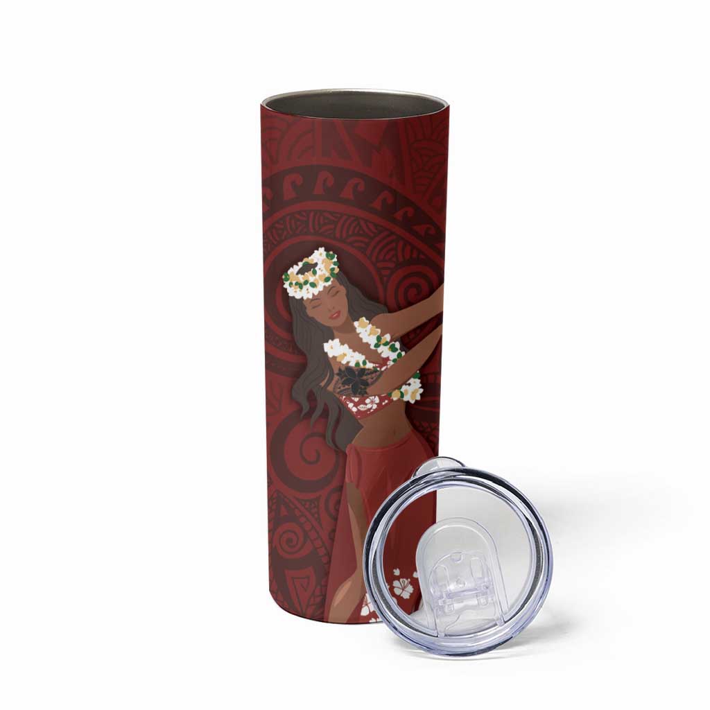 Tahiti Islands Polynesian Plumeria Skinny Tumbler Tahitian Vahine 'Ote'a - Scarlet LT7 - Polynesian Pride