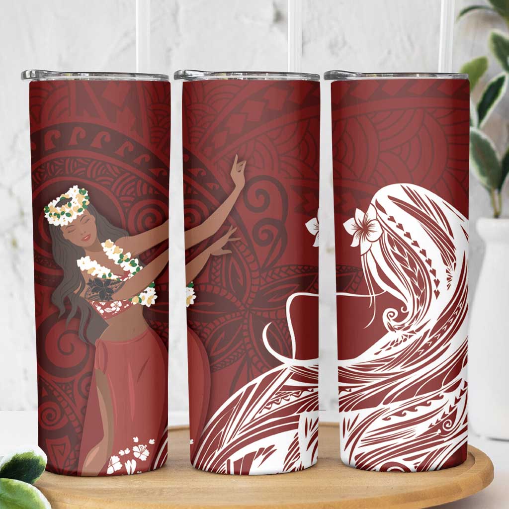 Tahiti Islands Polynesian Plumeria Skinny Tumbler Tahitian Vahine 'Ote'a - Scarlet LT7 - Polynesian Pride