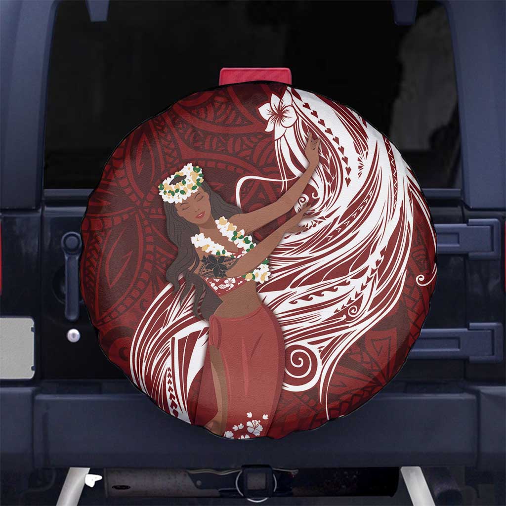 Tahiti Islands Polynesian Plumeria Spare Tire Cover Tahitian Vahine 'Ote'a - Scarlet LT7 - Polynesian Pride
